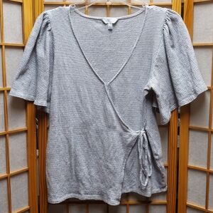 🍀 Lucky Brand Navy Stripe Wrap Shirt Oversized Women's XS/S